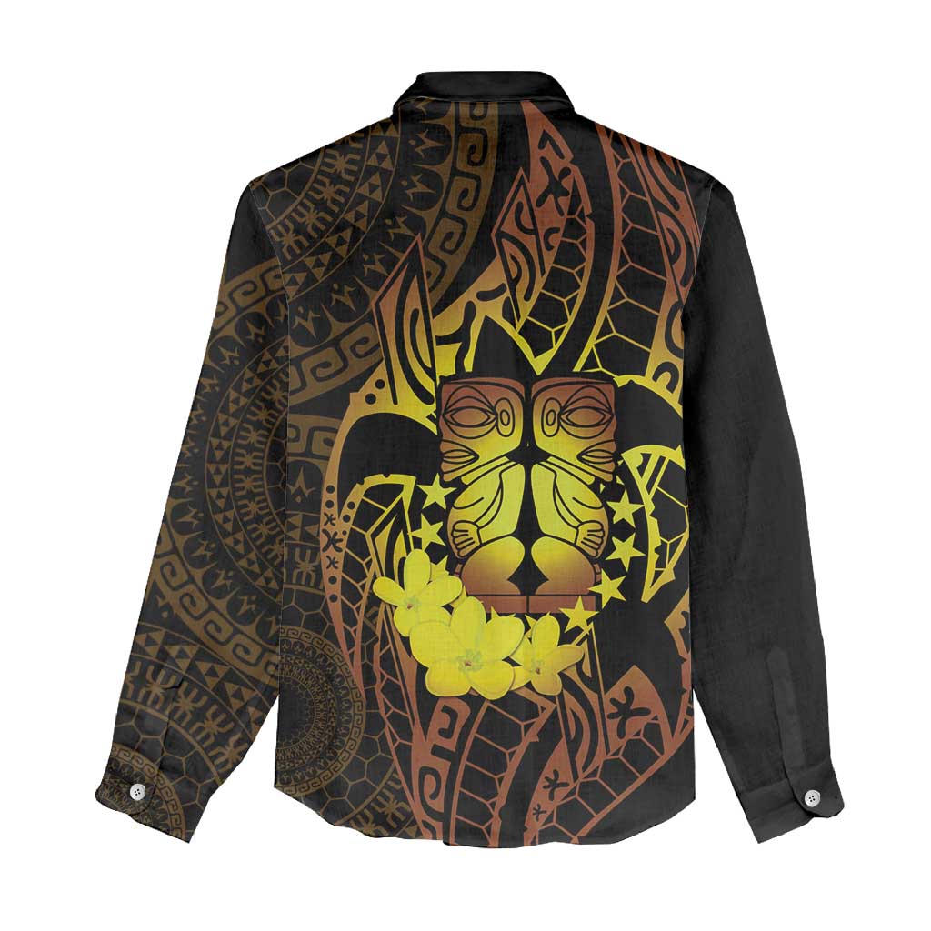 Kia Orana Kuki Airani Women Casual Shirt Cook Islands Tangaroa God Tatau Gold LT14 - Polynesian Pride
