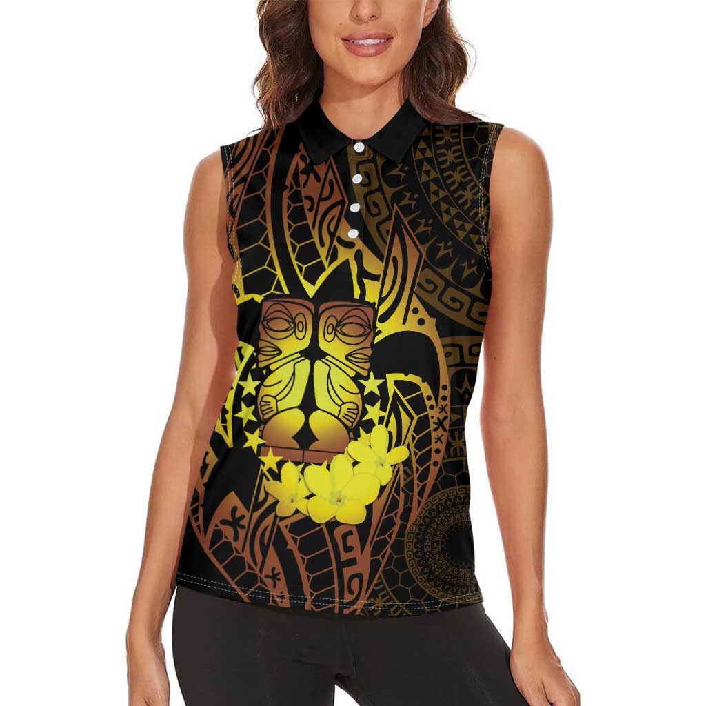 Kia Orana Kuki Airani Women Sleeveless Polo Shirt Cook Islands Tangaroa God Tatau Gold
