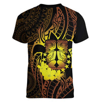 Kia Orana Kuki Airani Women V-Neck T-Shirt Cook Islands Tangaroa God Tatau Gold