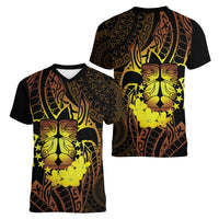 Kia Orana Kuki Airani Women V-Neck T-Shirt Cook Islands Tangaroa God Tatau Gold