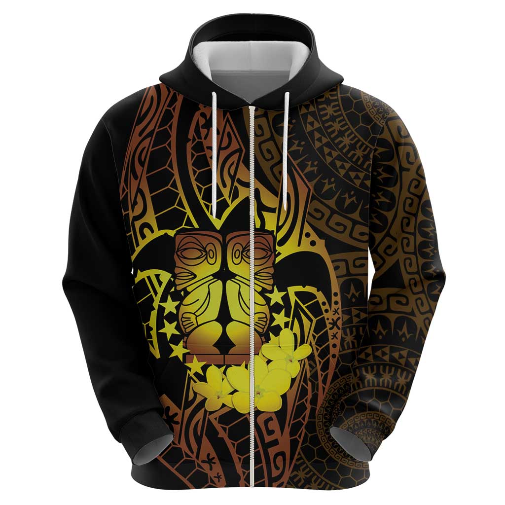 Kia Orana Kuki Airani Zip Hoodie Cook Islands Tangaroa God Tatau Gold
