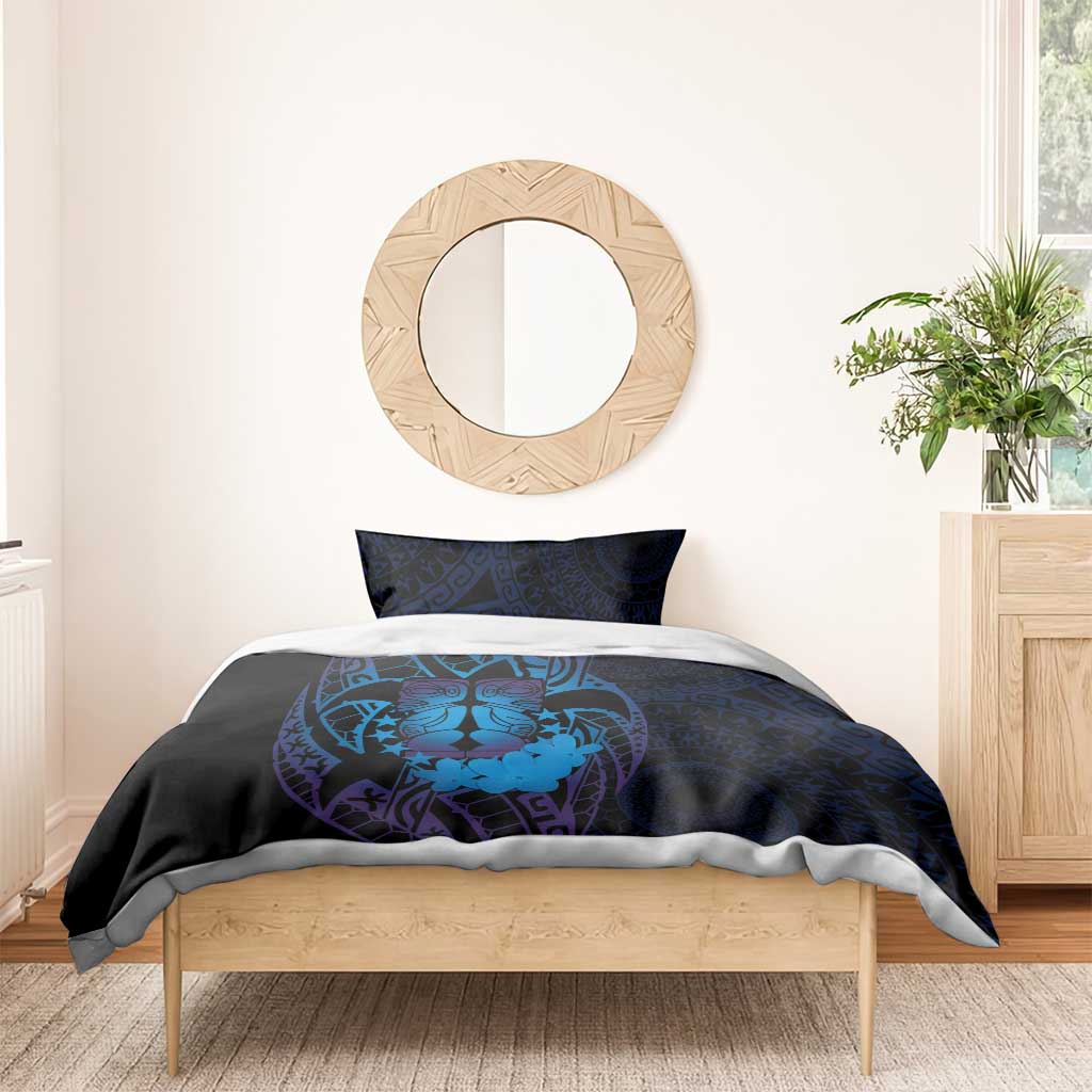 Kia Orana Kuki Airani Bedding Set Cook Islands Tangaroa God Tatau Purple