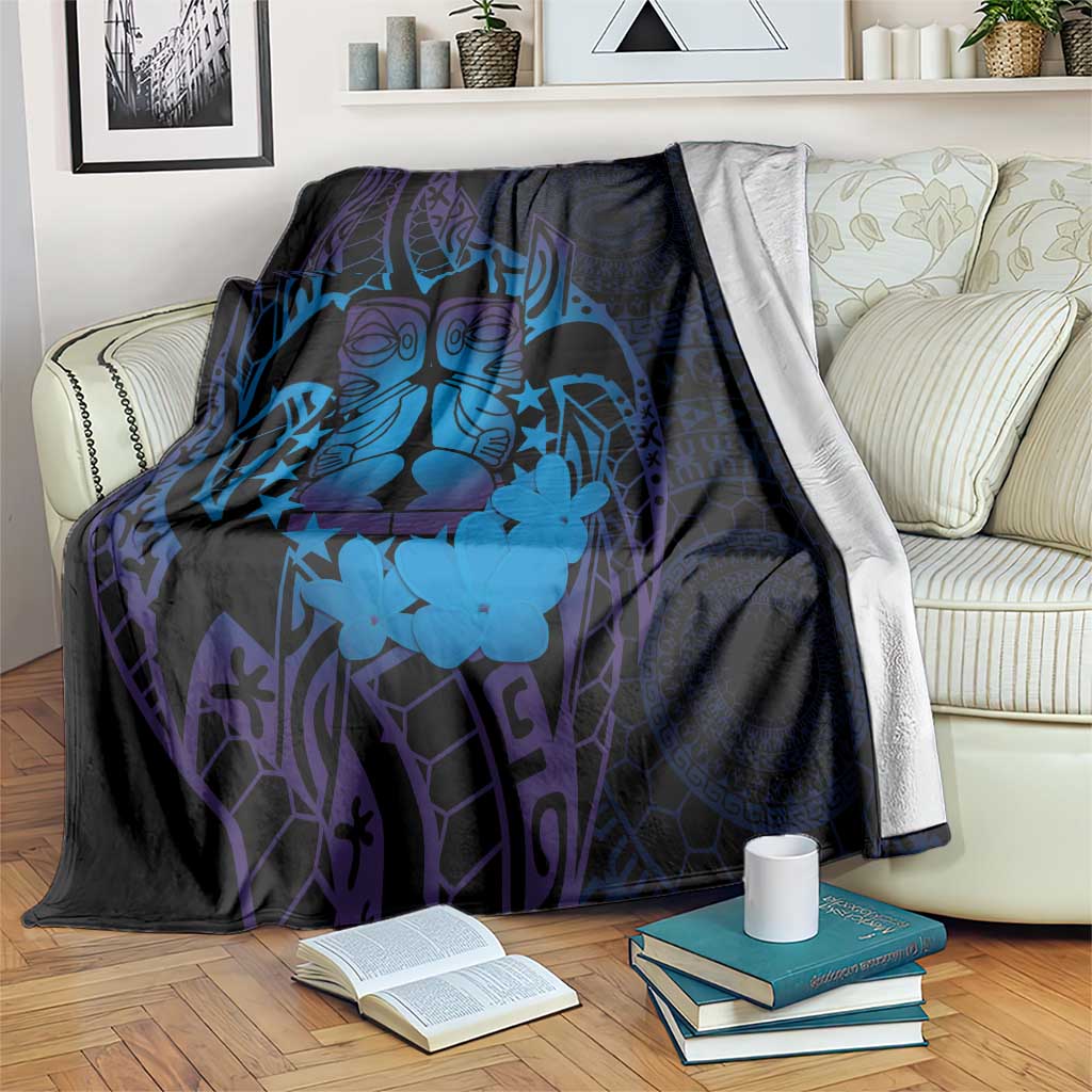 Kia Orana Kuki Airani Blanket Cook Islands Tangaroa God Tatau Purple