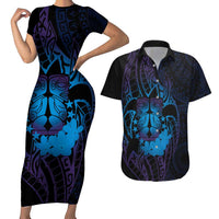 Kia Orana Kuki Airani Couples Matching Short Sleeve Bodycon Dress and Hawaiian Shirt Cook Islands Tangaroa God Tatau Purple LT14 Purple - Polynesian Pride