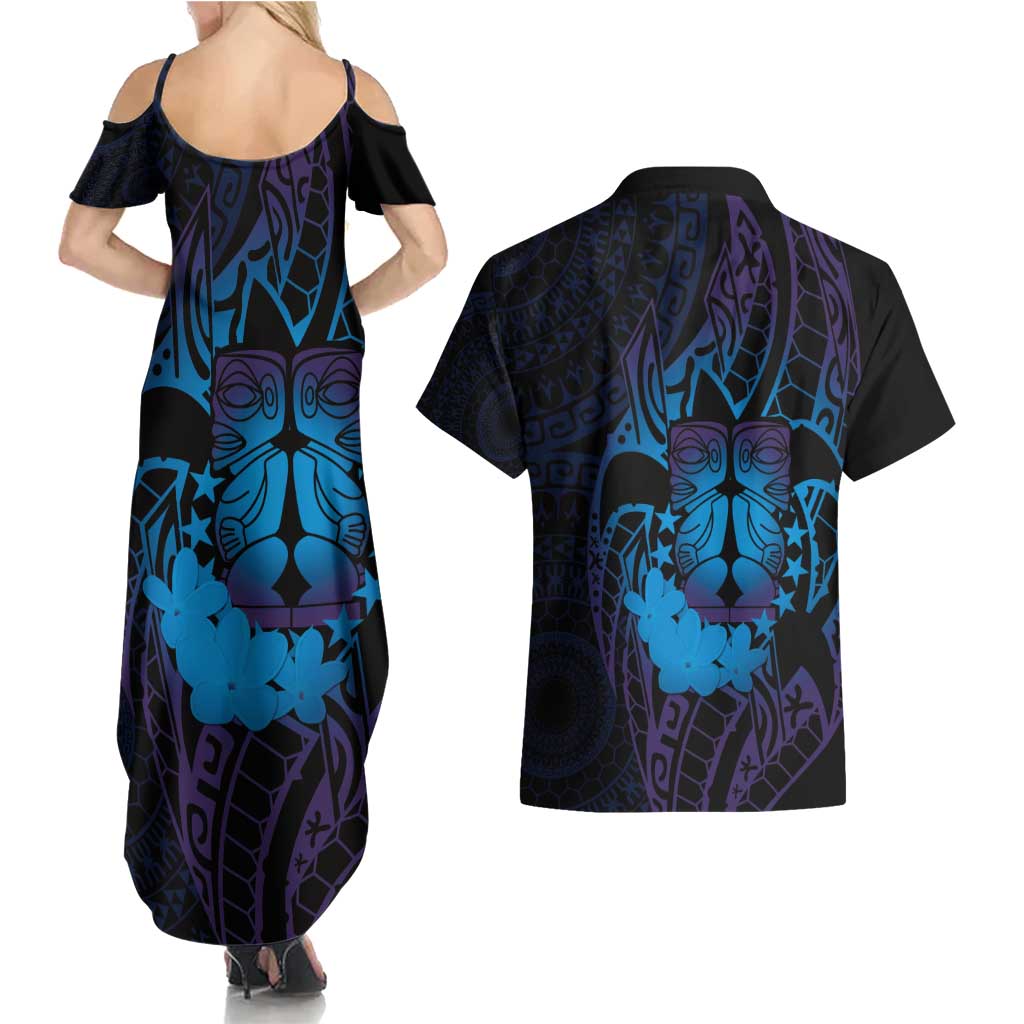 Kia Orana Kuki Airani Couples Matching Summer Maxi Dress and Hawaiian Shirt Cook Islands Tangaroa God Tatau Purple LT14 - Polynesian Pride