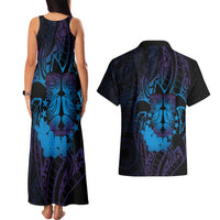 Kia Orana Kuki Airani Couples Matching Tank Maxi Dress and Hawaiian Shirt Cook Islands Tangaroa God Tatau Purple LT14 - Polynesian Pride