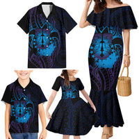 Kia Orana Kuki Airani Family Matching Mermaid Dress and Hawaiian Shirt Cook Islands Tangaroa God Tatau Purple LT14 - Polynesian Pride