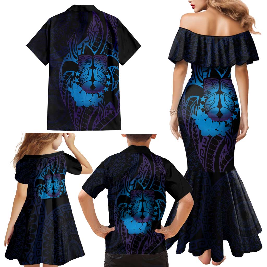 Kia Orana Kuki Airani Family Matching Mermaid Dress and Hawaiian Shirt Cook Islands Tangaroa God Tatau Purple LT14 - Polynesian Pride