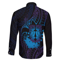 Kia Orana Kuki Airani Family Matching Off The Shoulder Long Sleeve Dress and Hawaiian Shirt Cook Islands Tangaroa God Tatau Purple LT14 - Polynesian Pride