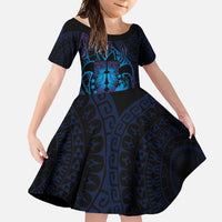 Kia Orana Kuki Airani Family Matching Off Shoulder Maxi Dress and Hawaiian Shirt Cook Islands Tangaroa God Tatau Purple LT14 Daughter's Dress Purple - Polynesian Pride
