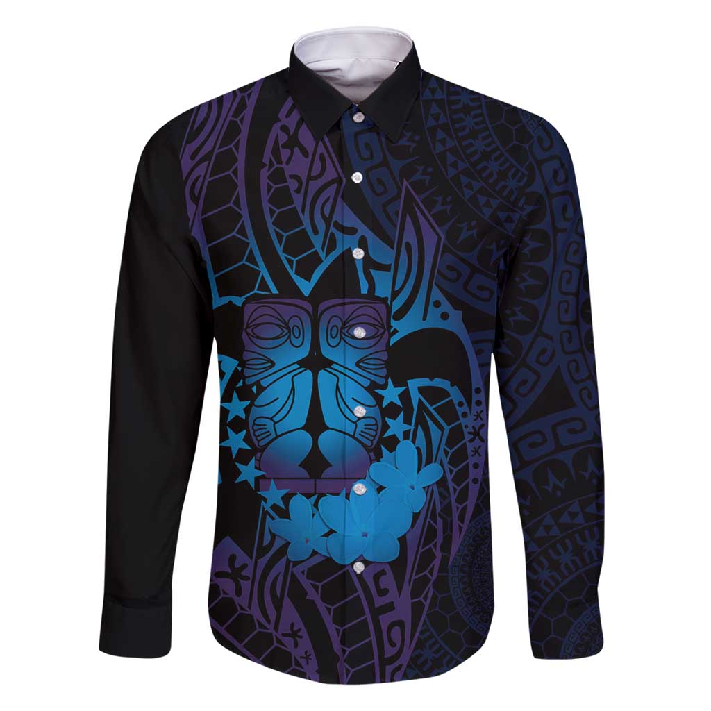 Kia Orana Kuki Airani Family Matching Off Shoulder Maxi Dress and Hawaiian Shirt Cook Islands Tangaroa God Tatau Purple LT14 Dad's Shirt - Long Sleeve Purple - Polynesian Pride