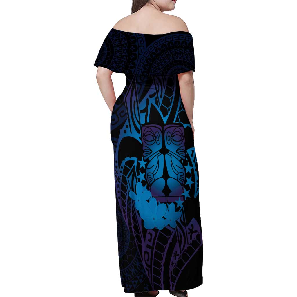 Kia Orana Kuki Airani Family Matching Off Shoulder Maxi Dress and Hawaiian Shirt Cook Islands Tangaroa God Tatau Purple LT14 - Polynesian Pride