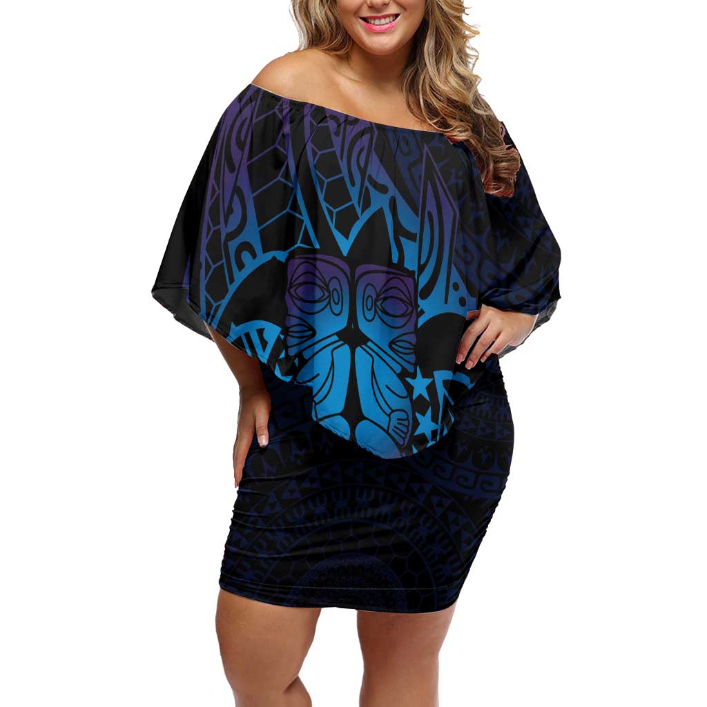 Kia Orana Kuki Airani Family Matching Off Shoulder Short Dress and Hawaiian Shirt Cook Islands Tangaroa God Tatau Purple LT14 Mom's Dress Purple - Polynesian Pride