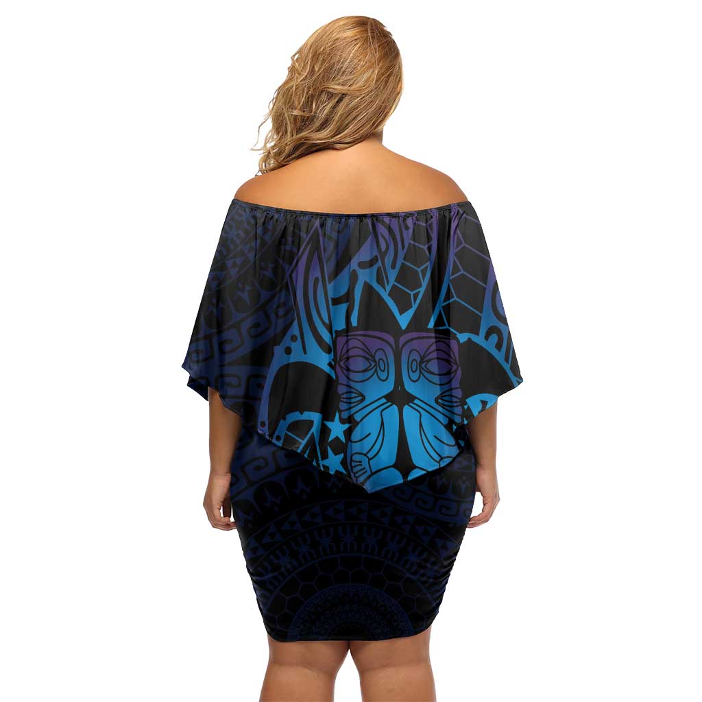 Kia Orana Kuki Airani Family Matching Off Shoulder Short Dress and Hawaiian Shirt Cook Islands Tangaroa God Tatau Purple LT14 - Polynesian Pride
