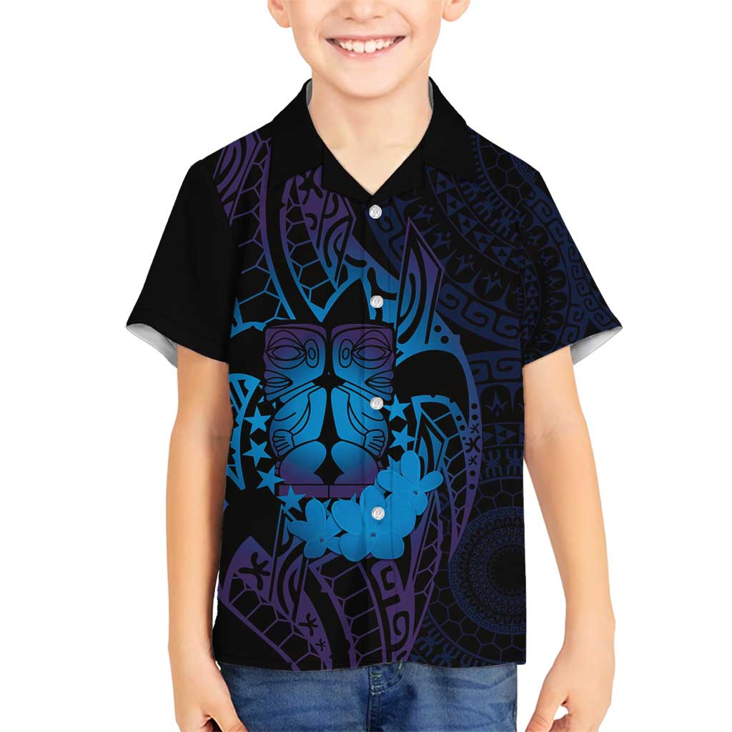 Kia Orana Kuki Airani Family Matching Off Shoulder Short Dress and Hawaiian Shirt Cook Islands Tangaroa God Tatau Purple LT14 Son's Shirt Purple - Polynesian Pride