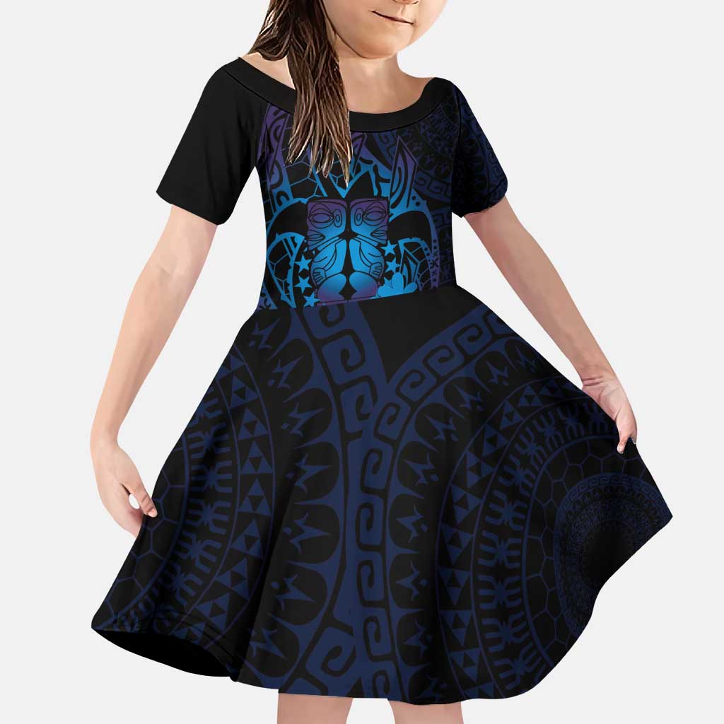 Kia Orana Kuki Airani Family Matching Puletasi and Hawaiian Shirt Cook Islands Tangaroa God Tatau Purple LT14 Daughter's Dress Purple - Polynesian Pride