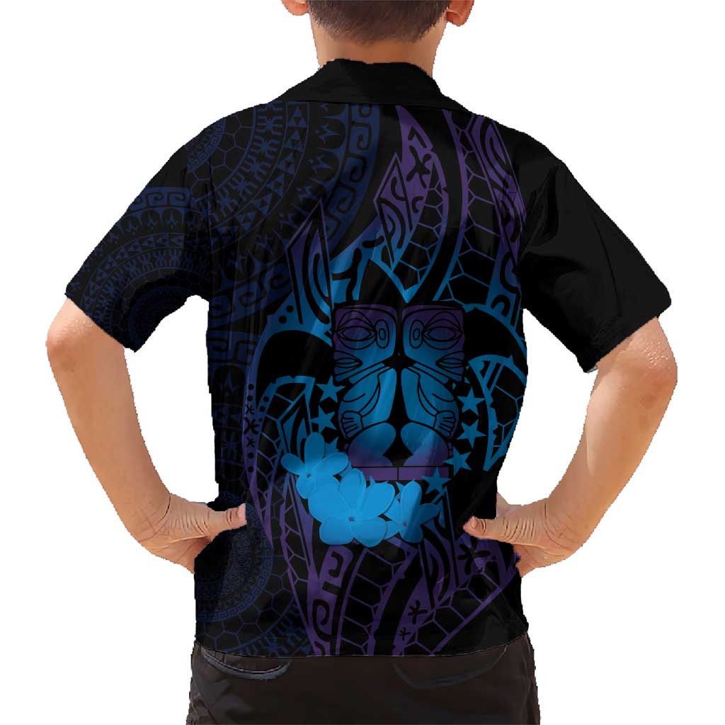 Kia Orana Kuki Airani Family Matching Short Sleeve Bodycon Dress and Hawaiian Shirt Cook Islands Tangaroa God Tatau Purple LT14 - Polynesian Pride