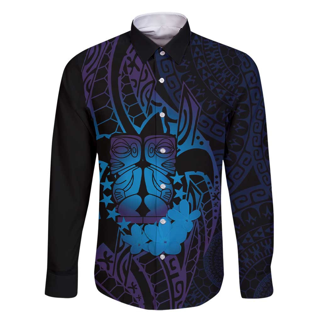 Kia Orana Kuki Airani Family Matching Short Sleeve Bodycon Dress and Hawaiian Shirt Cook Islands Tangaroa God Tatau Purple LT14 Dad's Shirt - Long Sleeve Purple - Polynesian Pride