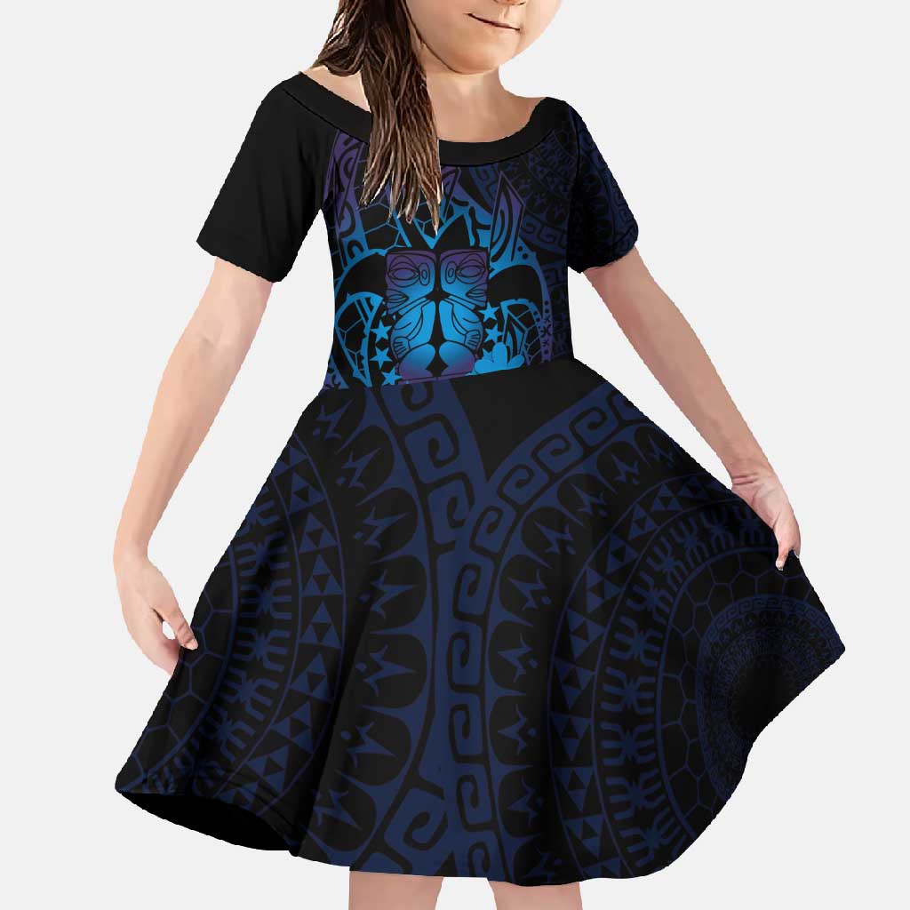 Kia Orana Kuki Airani Family Matching Tank Maxi Dress and Hawaiian Shirt Cook Islands Tangaroa God Tatau Purple LT14 Daughter's Dress Purple - Polynesian Pride