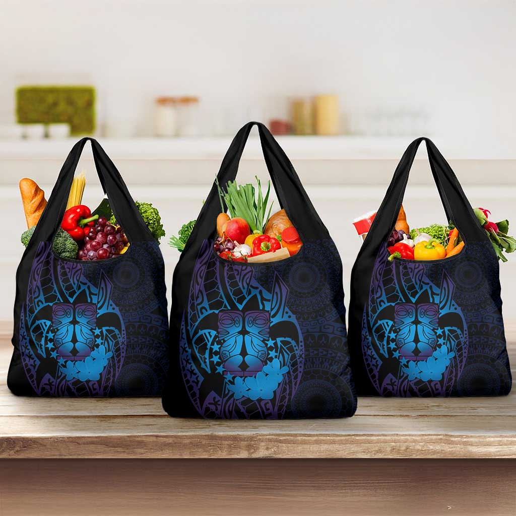 Kia Orana Kuki Airani Grocery Bag Cook Islands Tangaroa God Tatau Purple