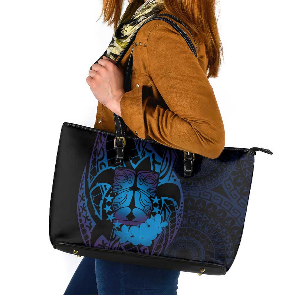 Kia Orana Kuki Airani Leather Tote Bag Cook Islands Tangaroa God Tatau Purple