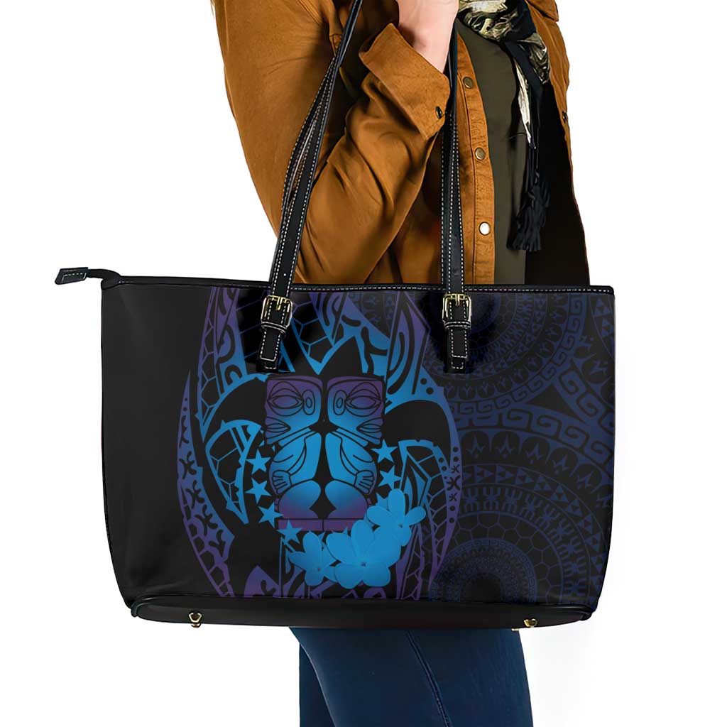 Kia Orana Kuki Airani Leather Tote Bag Cook Islands Tangaroa God Tatau Purple