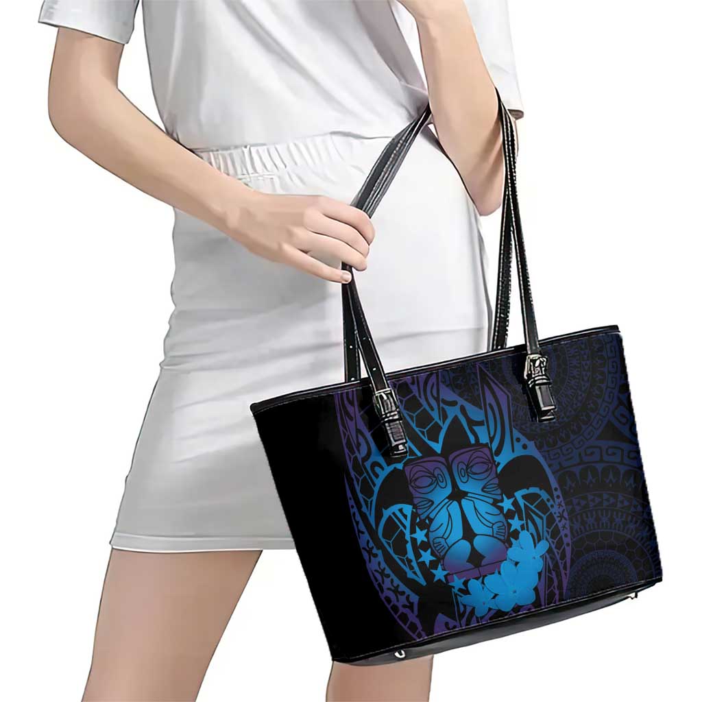 Kia Orana Kuki Airani Leather Tote Bag Cook Islands Tangaroa God Tatau Purple