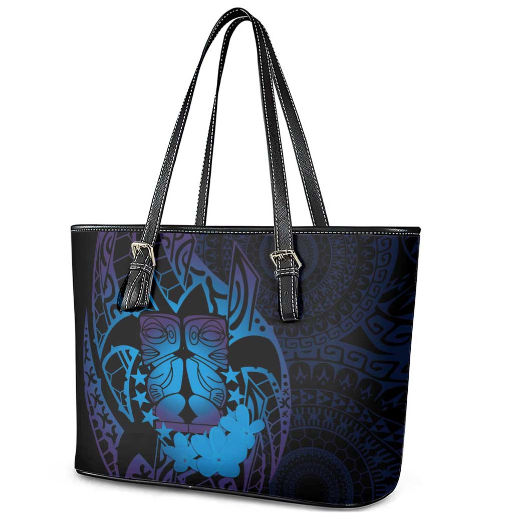 Kia Orana Kuki Airani Leather Tote Bag Cook Islands Tangaroa God Tatau Purple