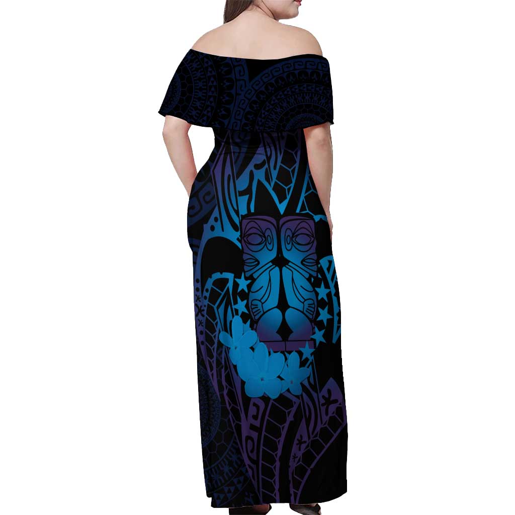 Kia Orana Kuki Airani Off Shoulder Maxi Dress Cook Islands Tangaroa God Tatau Purple