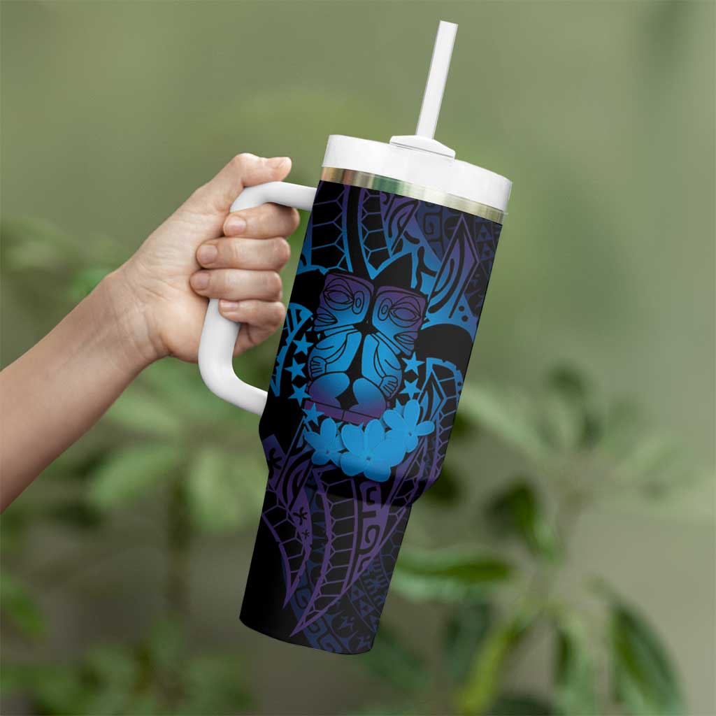 Kia Orana Kuki Airani Tumbler With Handle Cook Islands Tangaroa God Tatau Purple
