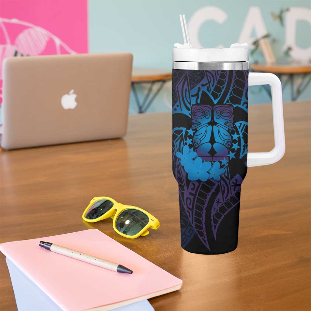 Kia Orana Kuki Airani Tumbler With Handle Cook Islands Tangaroa God Tatau Purple
