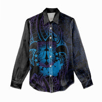 Kia Orana Kuki Airani Women Casual Shirt Cook Islands Tangaroa God Tatau Purple LT14 - Polynesian Pride