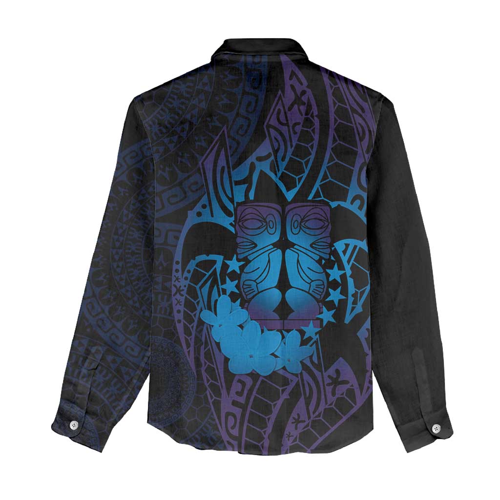 Kia Orana Kuki Airani Women Casual Shirt Cook Islands Tangaroa God Tatau Purple LT14 - Polynesian Pride
