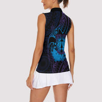 Kia Orana Kuki Airani Women Sleeveless Polo Shirt Cook Islands Tangaroa God Tatau Purple