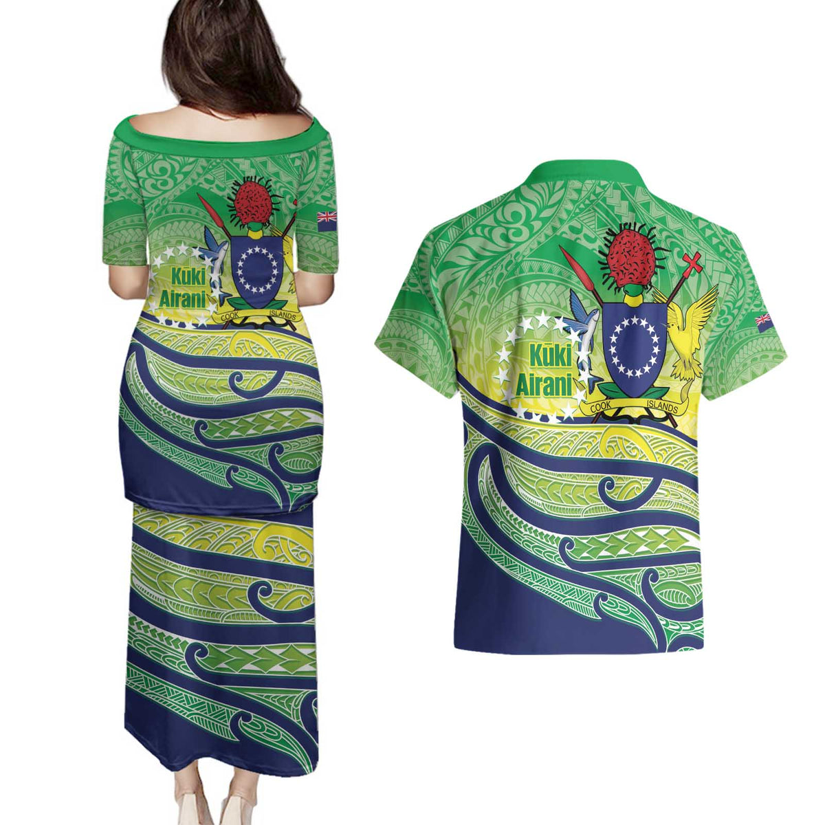 Te Maeva Nui Cook Islands Couples Matching Puletasi and Hawaiian Shirt 60th Independence Anniversary Proud