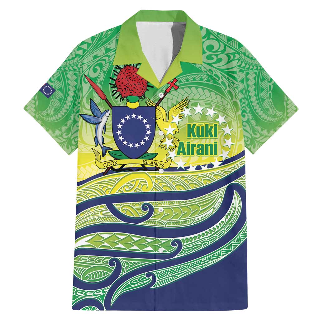Te Maeva Nui Cook Islands Family Matching Mermaid Dress and Hawaiian Shirt 60th Independence Anniversary Proud LT14 Dad's Shirt - Short Sleeve Green - Polynesian Pride