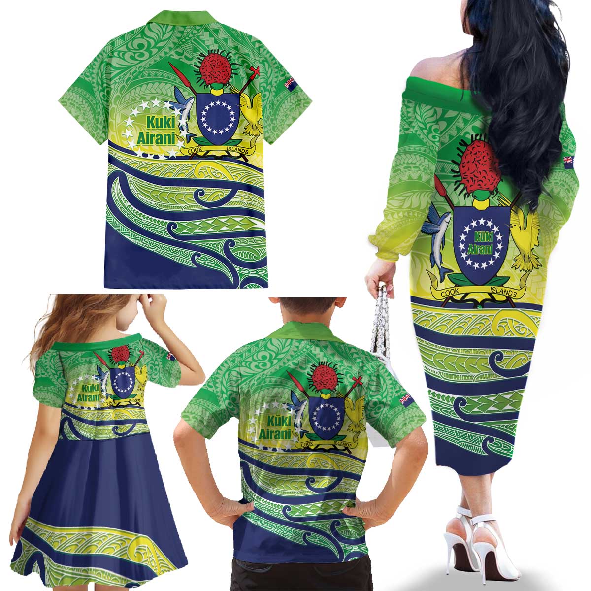 Te Maeva Nui Cook Islands Family Matching Off The Shoulder Long Sleeve Dress and Hawaiian Shirt 60th Independence Anniversary Proud LT14 - Polynesian Pride