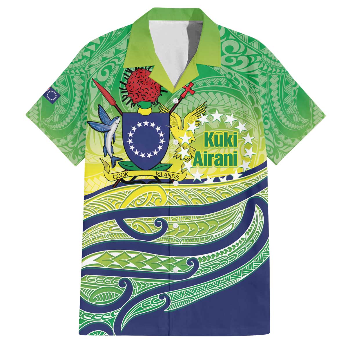Te Maeva Nui Cook Islands Family Matching Off The Shoulder Long Sleeve Dress and Hawaiian Shirt 60th Independence Anniversary Proud LT14 Dad's Shirt - Short Sleeve Green - Polynesian Pride