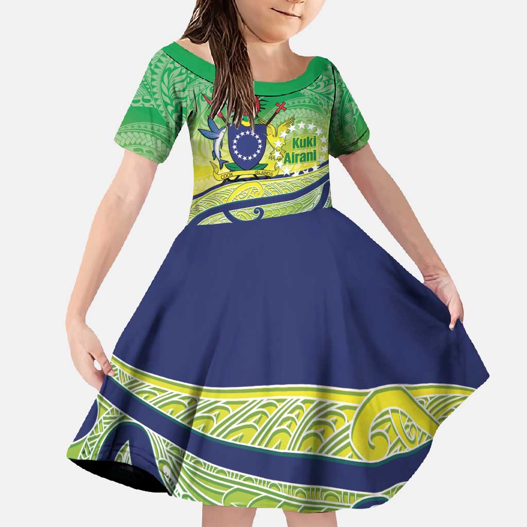 Te Maeva Nui Cook Islands Family Matching Off Shoulder Maxi Dress and Hawaiian Shirt 60th Independence Anniversary Proud LT14 Daughter's Dress Green - Polynesian Pride