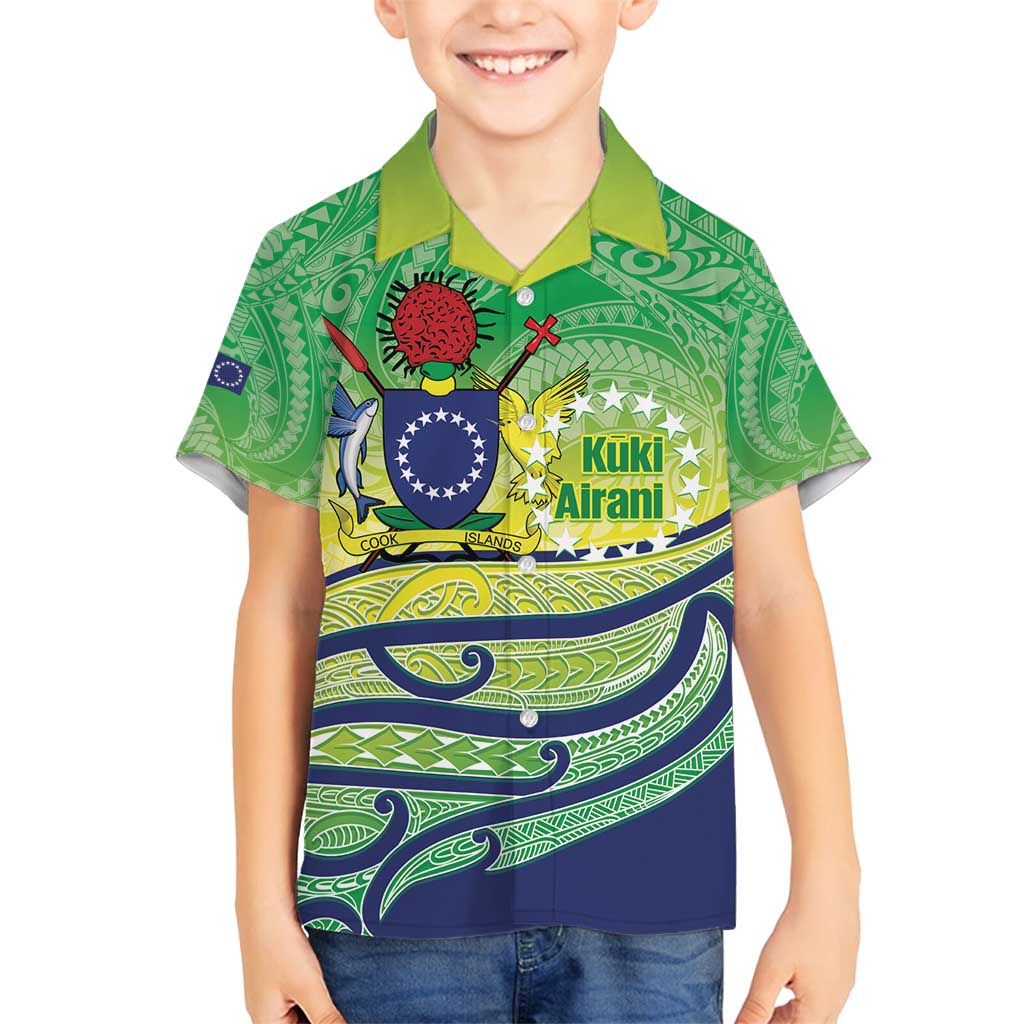 Te Maeva Nui Cook Islands Family Matching Off Shoulder Maxi Dress and Hawaiian Shirt 60th Independence Anniversary Proud LT14 Son's Shirt Green - Polynesian Pride