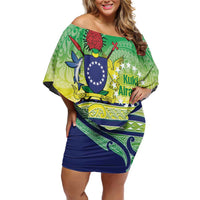 Te Maeva Nui Cook Islands Family Matching Off Shoulder Short Dress and Hawaiian Shirt 60th Independence Anniversary Proud LT14 Mom's Dress Green - Polynesian Pride