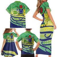 Te Maeva Nui Cook Islands Family Matching Short Sleeve Bodycon Dress and Hawaiian Shirt 60th Independence Anniversary Proud LT14 - Polynesian Pride