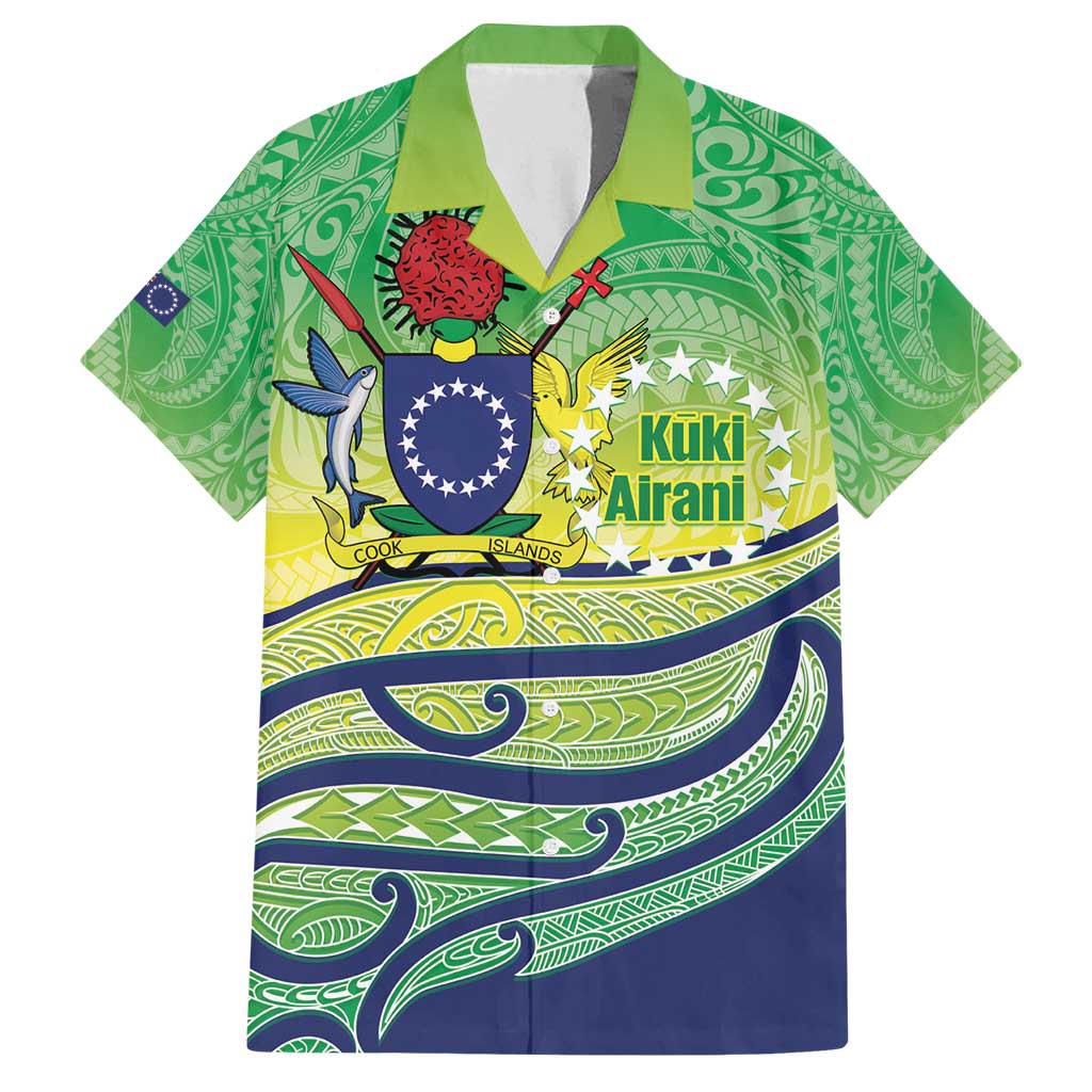 Te Maeva Nui Cook Islands Family Matching Summer Maxi Dress and Hawaiian Shirt 60th Independence Anniversary Proud LT14 Dad's Shirt - Short Sleeve Green - Polynesian Pride
