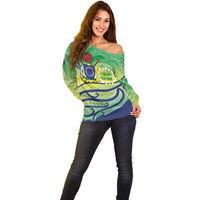Te Maeva Nui Cook Islands Off Shoulder Sweater 60th Independence Anniversary Proud