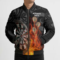 Personalised Aotearoa Darts Bomber Puffer Jacket Maori Koru Flaming Dartboard - Polynesian Pride