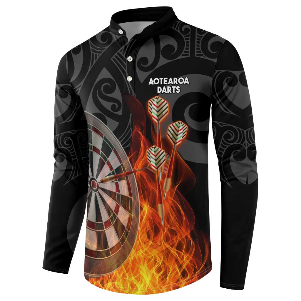 Personalised Aotearoa Darts Button Sweatshirt Maori Koru Flaming Dartboard