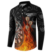 Personalised Aotearoa Darts Button Sweatshirt Maori Koru Flaming Dartboard