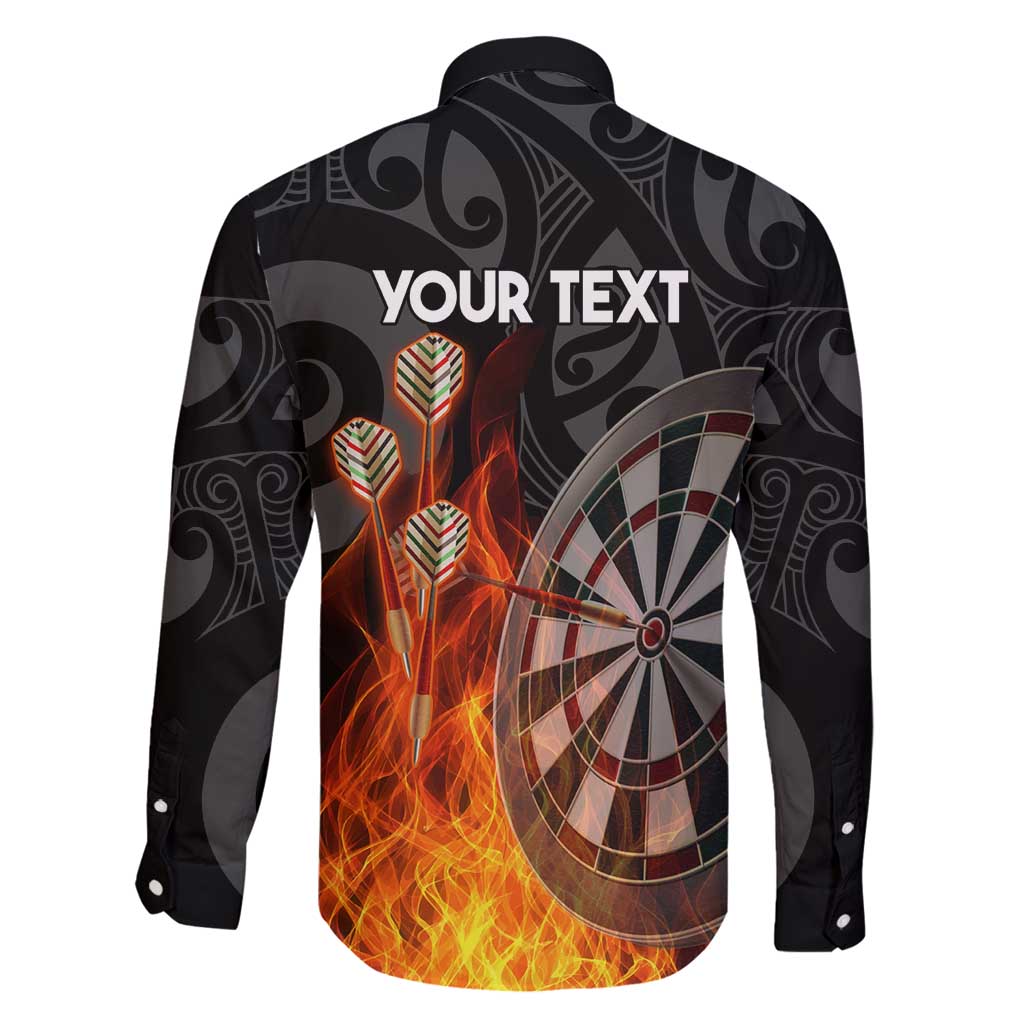 Personalised Aotearoa Darts Family Matching Long Sleeve Bodycon Dress and Hawaiian Shirt Maori Koru Flaming Dartboard LT14 - Polynesian Pride