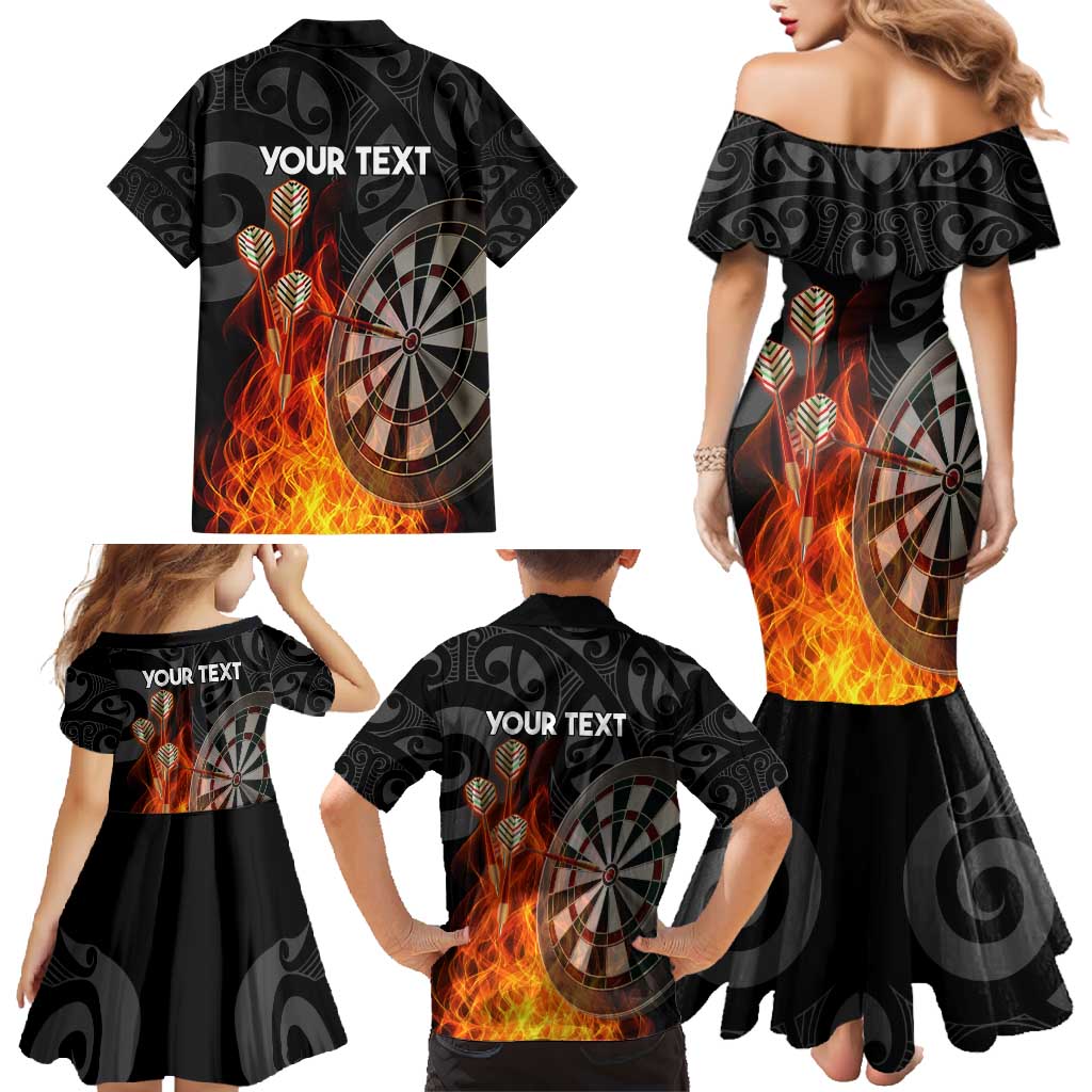 Personalised Aotearoa Darts Family Matching Mermaid Dress and Hawaiian Shirt Maori Koru Flaming Dartboard LT14 - Polynesian Pride
