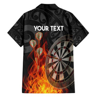 Personalised Aotearoa Darts Family Matching Off Shoulder Maxi Dress and Hawaiian Shirt Maori Koru Flaming Dartboard LT14 - Polynesian Pride